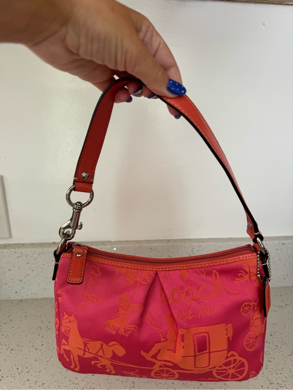 Coach Pink Orange Satin Shoulder Bag